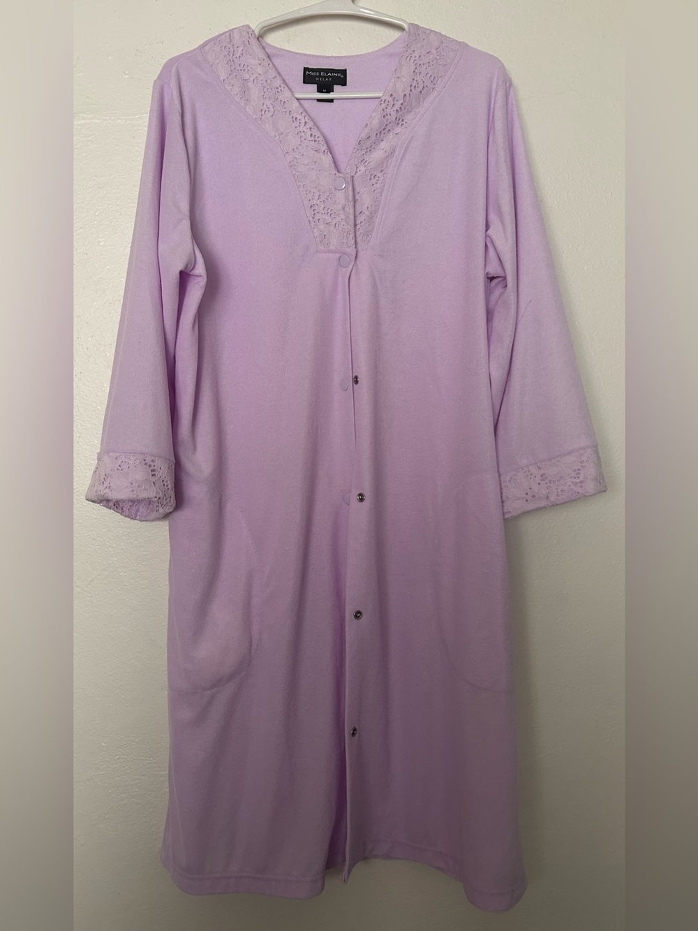 Miss Elaine Women's Snap Button Terry Robe Lavender M Cottagecore House Dress